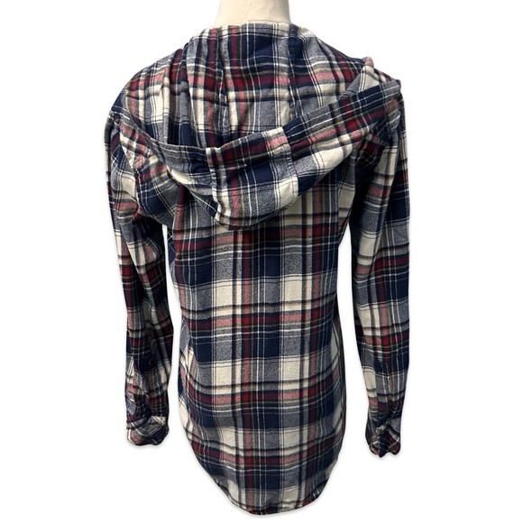 Women's TNA Boyfriend Fit Hooded Blue and Red Plaid XXS - Picture 3 of 16
